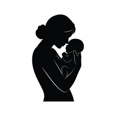 Silhouette of Mother and Baby Tender Embrace Motherhood Love Family Newborn Infant Child Care Protection