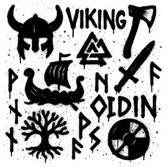 Graffiti Spray Paint Viking & Nordic Symbols – Transparent PNG with Blood Splatter Effect