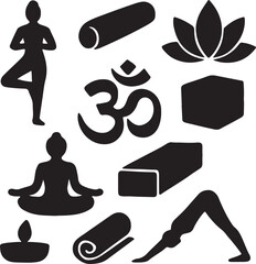 Fitness and health icon set. Workout and wellness silhouette