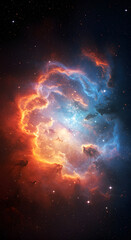 Fototapeta premium Cosmic Nebula: Fiery Orange and Blue Celestial Cloudscape
