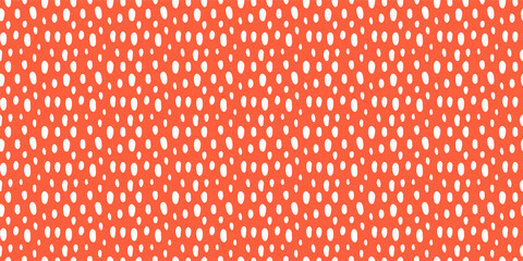 Cute red seamless pattern with white strawberry seeds. Simple summer fruit background.