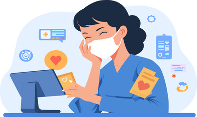 Medical Professional with a postcard in the reception