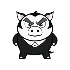 Naklejka premium Angry Wild Boar Vector Clipart – Aggressive Cartoon Hog Illustration in Black and White