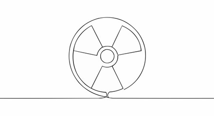 A continuous line drawing of a radiation symbol representing a potential hazard.