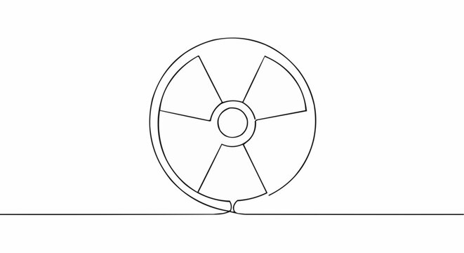 A continuous line drawing of a radiation symbol representing a potential hazard.