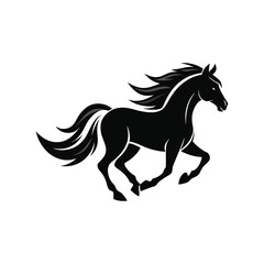 Running Horse Silhouette Vector – Wild Stallion Clipart in Black and White

