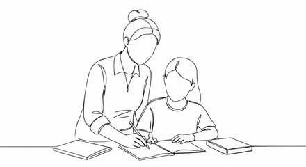 An illustration of a teacher assisting a student with their homework.