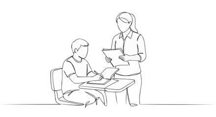 Student receiving feedback from teacher.