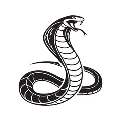 Fototapeta premium Cobra Snake Vector Clipart – Aggressive Serpent Illustration in Black and White