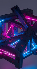 Neon Grunge Cyberpunk Structure: Abstract 3D Render
