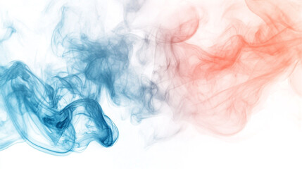 Soft pastel watercolor smoke in peach and blue on a white abstract background