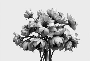 A somber grayscale illustration of intertwined wilting flowers, representing loss and remembrance,  national grief awareness,  still life