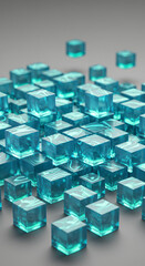 Teal Glass Cubes Abstract Background, 3D Render