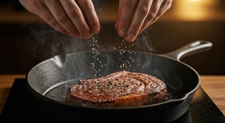 Woman with fresh bread and a dog, preparing a meat meal