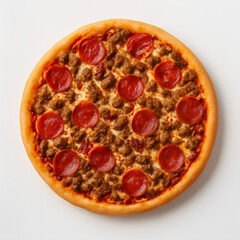 Pepperoni and Sausage Pizza on White Background