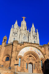 Expiatory Church of the Sacred Heart of Jesus on the summit of Mount Tibidabo in Barcelona,...