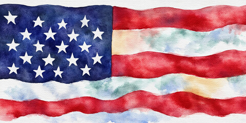 Obraz premium Watercolor painting of a flowing American flag Generative AI