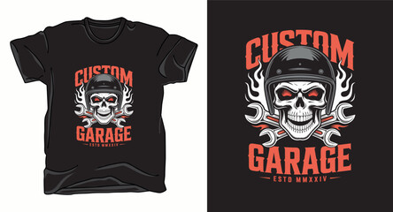 Custom garage skull graphic vector t-shirt design print