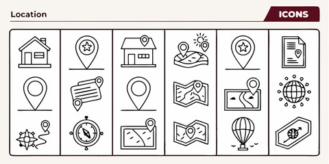 Fototapeta premium Collection of location icons in outline style for various design projects