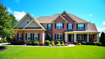 Obraz premium Stunning Brick Home Design with Lush Landscaping