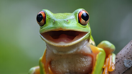 Vibrant Green Tree Frog with Striking Red Eyes A Close-Up Portrait