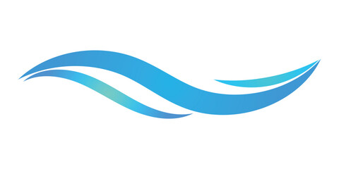 This image features flowing, stylized blue waves against a white background.	