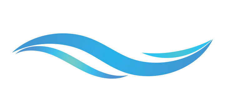 This image features flowing, stylized blue waves against a white background.	