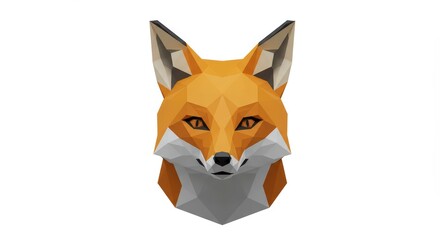 Obraz premium Low Poly Fox Head, Geometric Animal Portrait, 3D Render, Orange Fur, Wildlife Art
