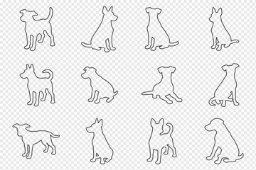 Dog outline icons. Set of silhouettes of dogs. Dog outline icons. Dogs from pets collection in linear style, vector illustration. Silhouettes of dogs isolated on white background.