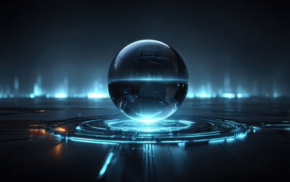 Futuristic sphere on a technological platform - Powered by Adobe