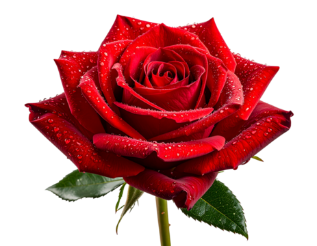 Red Rose with Torn Petals and Droplets, isolated on transparent background