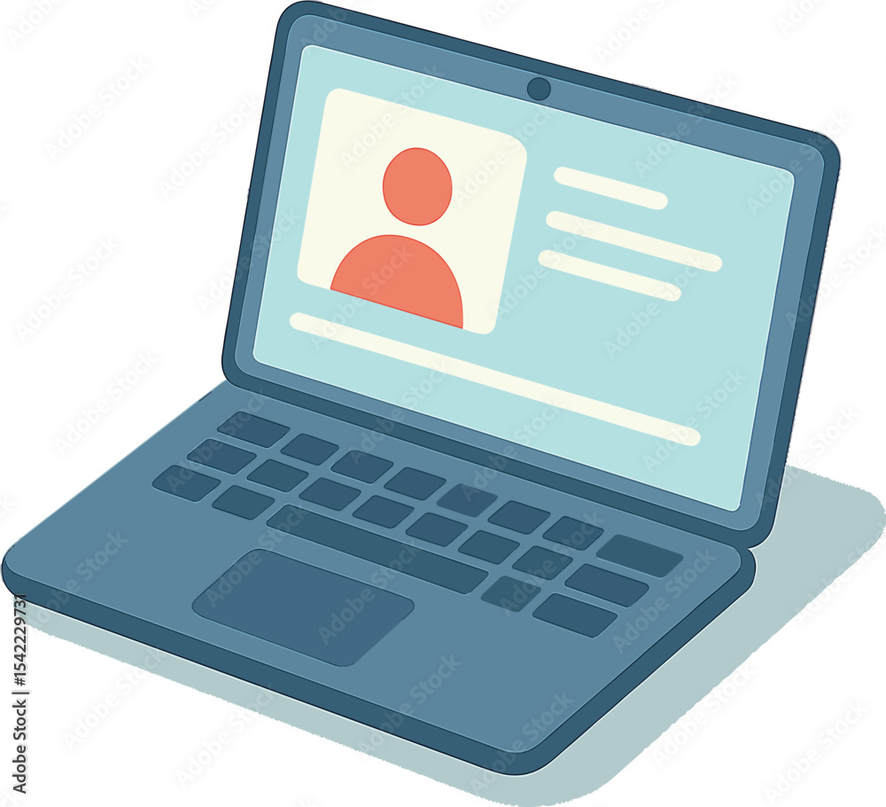 Fototapete laptop displaying user profile with icon and text on a light background