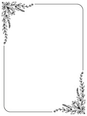 Elegant black floral corner border design with leaves and petals for decorative stationery layout