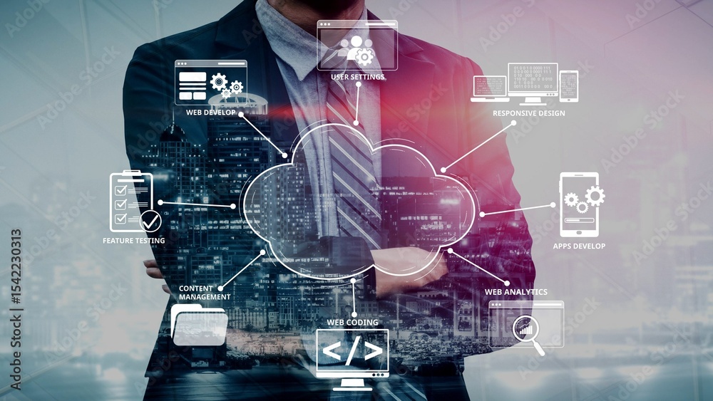 Poster cloud computing, cloud strategy, and cloud technology transforming digital infrastructure with scala