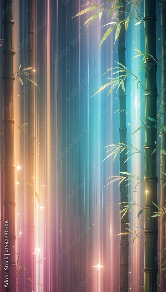 Poster Abstract Bamboo Glow Background With Radiance, Ideal For Digital Projects. Glowing Green Tones Create Serenity. Wonderful For Websites Or Promotional Material. Captivating Luminous Design.
