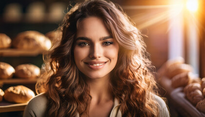 Passionate baker woman in a cozy artisan bakery