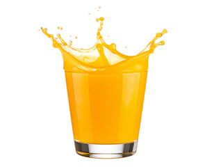 orange juice splash in glass on a transparent background
