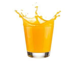 orange juice splash in glass on a transparent background