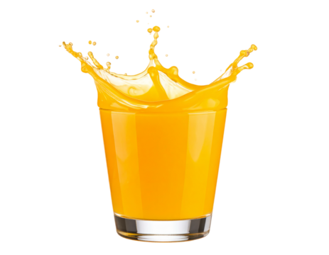 orange juice splash in glass on a transparent background