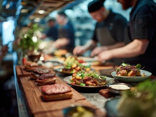 Obraz premium Culinary display in a restaurant kitchen