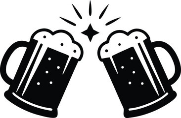 Clink beer mug,  Two beer mug cheers  black silhouette vector