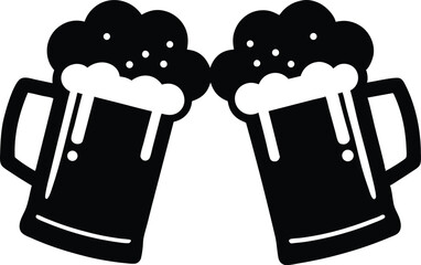 Clink beer mug,  Two beer mug cheers  black silhouette vector