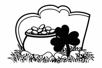 Leprechaun gold pot of coins by tombstone