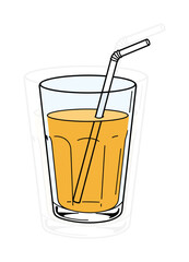 Cocktail highball glass vector, drink illustration with straw