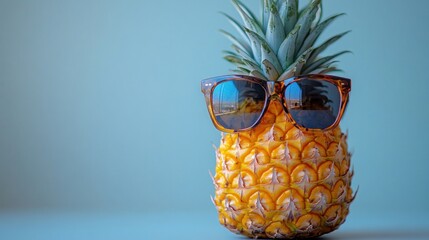Pineapple wearing sunglasses against a pastel backdrop