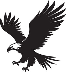 Flying eagle vector illustration with outstretched wings in black silhouette style