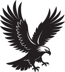 Flying eagle vector illustration with outstretched wings in black silhouette style