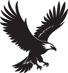 Flying eagle vector illustration with outstretched wings in black silhouette style