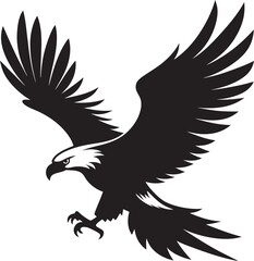 Flying eagle vector illustration with outstretched wings in black silhouette style