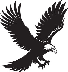 Flying eagle vector illustration with outstretched wings in black silhouette style